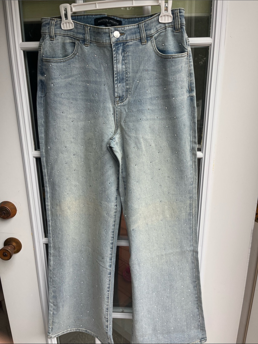 Boston Proper Light Blue Wash Wide-Leg Jeans with Crystal Detail Size 12